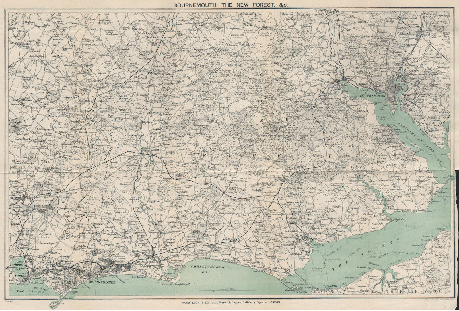 THE NEW FOREST & environs. Bournemouth Southampton Ringwood. WARD LOCK 1923 map